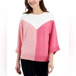Tahari Colorblock Pink Sweater with Dolman Sleeves Size Medium